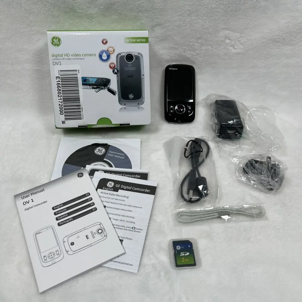 GE DV1 HD 1080p Camcorder Video Camera Waterproof w/ Memory Card Disc Open Box